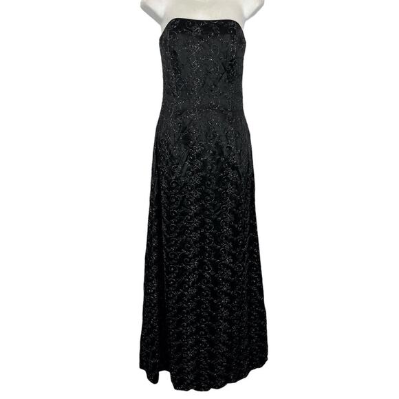 Jessica McClintock Vintage Whichy Whimsigoth Strapless Satin Long Dress Black 6 - Picture 1 of 16